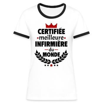 Certifiée meilleure infirmière du monde, noël - T-shirt contrasté Femme - blanc/noir - Devant - Selfina (174cm)