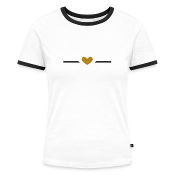 Linie Herz Ornament Gold - Frauen Kontrast-T-Shirt - Weiß/Schwarz - Vorne - Selfina (174cm)