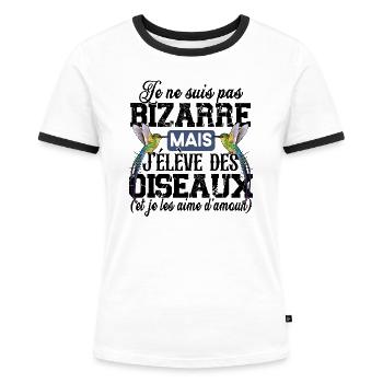 Oiseau Animal Bec Cadeau Humour Moineau Mésange - T-shirt contrasté Femme - blanc/noir - Devant - Selfina (174cm)