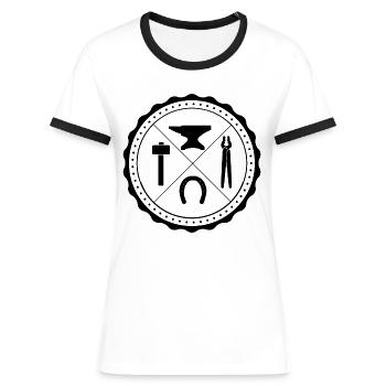 Grand design pour forgeron de chevaux Ferrfschmied - T-shirt contrasté Femme - blanc/noir - Devant - Selfina (174cm)