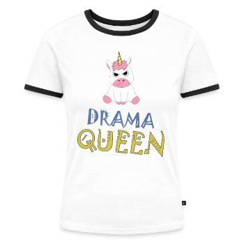 Licorne Unicorn Drama Queen drôle cadeau - T-shirt contrasté Femme - blanc/noir - Devant - Selfina (174cm)