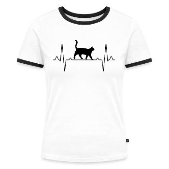 Katze Herzschlag - Frauen Kontrast-T-Shirt - Weiß/Schwarz - Vorne - Selfina (174cm)