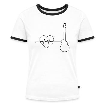 E Guitare Heartbeat - T-shirt contrasté Femme - blanc/noir - Devant - Selfina (174cm)