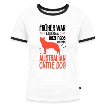 Australian Cattle Dog früher normal Treibhund - Frauen Kontrast-T-Shirt - Weiß/Schwarz - Vorne - Selfina (174cm)
