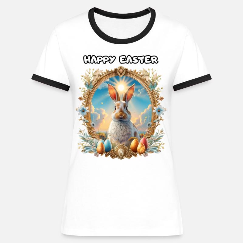 HAPPY EASTER, emblem, easter, easter bunny, beautiful, - Women's Ringer T-Shirt - white/black