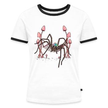Spinne Spinnen abhängen Hängematte Spinnennetz - Frauen Kontrast-T-Shirt - Weiß/Schwarz - Vorne - Selfina (174cm)