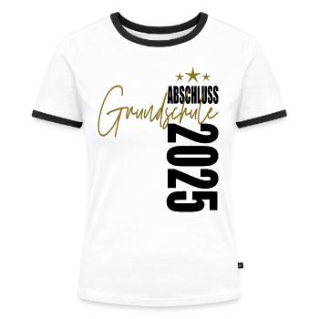 Abschluss 2025 Grundschule - Frauen Kontrast-T-Shirt - Weiß/Schwarz - Vorne - Selfina (174cm)