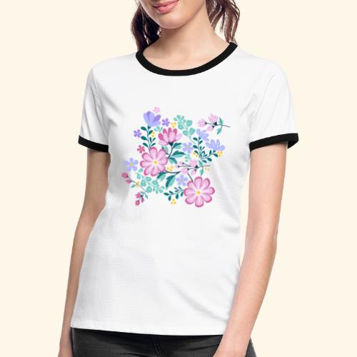 Pink and Purple FLOWERS - Camiseta contraste mujer