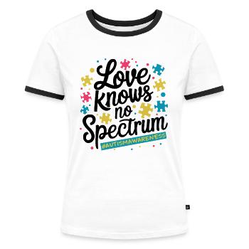 Liefde kent geen spectrum autismebewustzijn - Vrouwen contrastshirt - wit/zwart - Voor - Selfina (174cm)