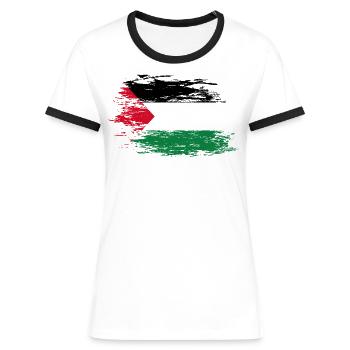 Palästina Flagge used - Frauen Kontrast-T-Shirt - Weiß/Schwarz - Vorne - Selfina (174cm)