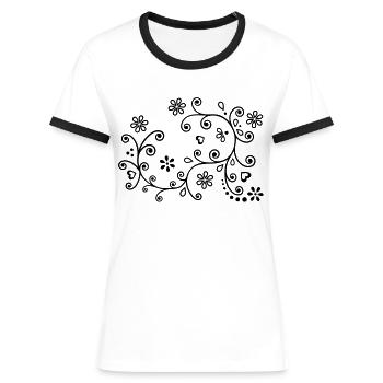 Blumenranke Blumen Blüte Blume Formen - Frauen Kontrast-T-Shirt - Weiß/Schwarz - Vorne - Selfina (174cm)