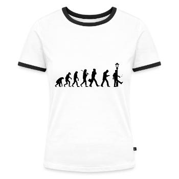 Evolution Smartphone - Lustiges Motiv - Frauen Kontrast-T-Shirt - Weiß/Schwarz - Vorne - Selfina (174cm)