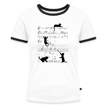 Clef de musique chaton chat musical - T-shirt contrasté Femme - blanc/noir - Devant - Selfina (174cm)