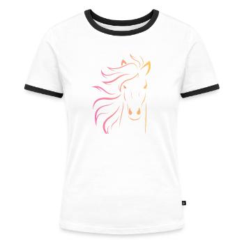 Pferdekopf Motiv - Frauen Kontrast-T-Shirt - Weiß/Schwarz - Vorne - Selfina (174cm)