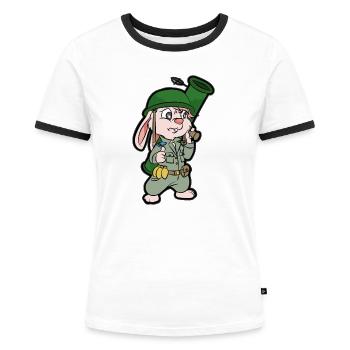 Bundeswehr Hase Häschen Militär Panzerfaust Armee - Frauen Kontrast-T-Shirt - Weiß/Schwarz - Vorne - Selfina (174cm)