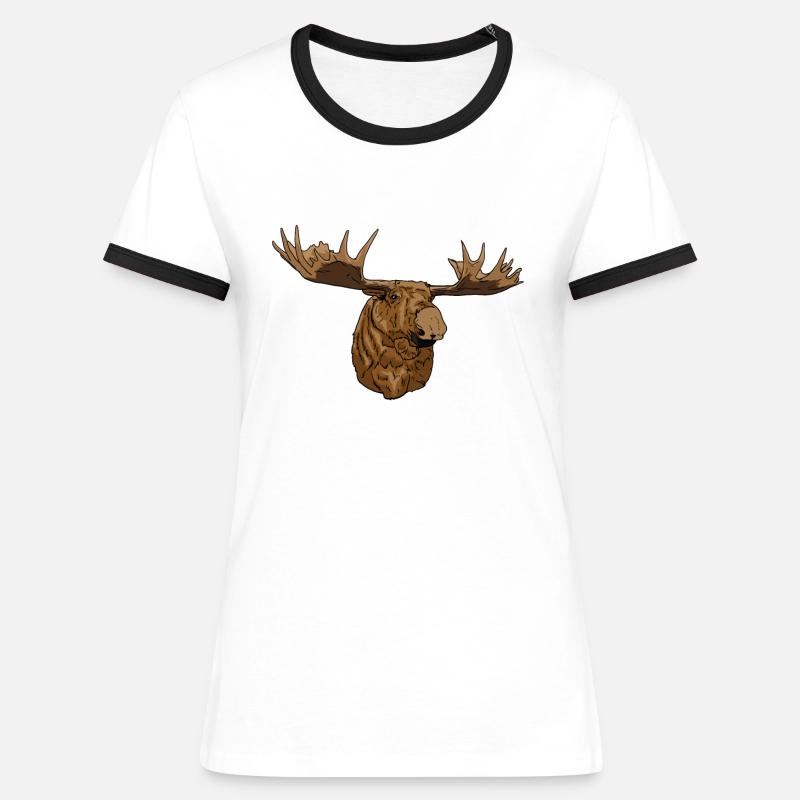 Hell brauner Elch mit kräftigen Geweih Geschenk - Frauen Kontrast-T-Shirt - Weiß/Schwarz