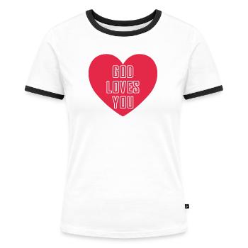 Gott liebt dich christliches Motiv - Frauen Kontrast-T-Shirt - Weiß/Schwarz - Vorne - Selfina (174cm)