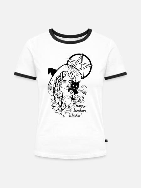 Happy Samhain Witsches! - T-shirt contrasté Femme - blanc/noir