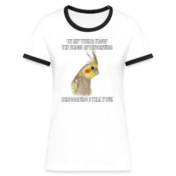 COCKATIEL Birds Lustige Nymphensittiche - Frauen Kontrast-T-Shirt - Weiß/Schwarz - Vorne - Selfina (174cm)