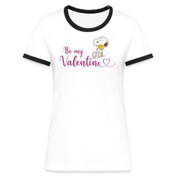 Peanuts Snoopy und Woodstock Be My Valentine - Frauen Kontrast-T-Shirt - Weiß/Schwarz - Vorne - Selfina (174cm)