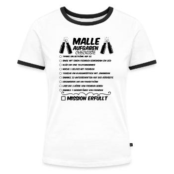 Malle Aufgaben Checkliste Malleurlaub Mallorca - Frauen Kontrast-T-Shirt - Weiß/Schwarz - Vorne - Selfina (174cm)