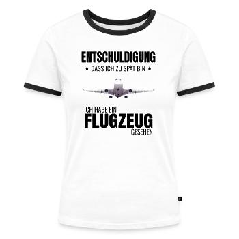 Flugzeug Luftfahrt Flieger Planespotter Idee - Frauen Kontrast-T-Shirt - Weiß/Schwarz - Vorne - Selfina (174cm)