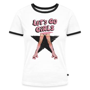 Coole Retro Rollschuhe 80er - Frauen Kontrast-T-Shirt - Weiß/Schwarz - Vorne - Selfina (174cm)
