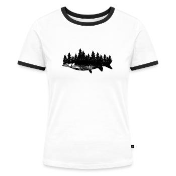 Hecht Angeln - Natur Wald Fisch Angler Geschenk - Frauen Kontrast-T-Shirt - Weiß/Schwarz - Vorne - Selfina (174cm)