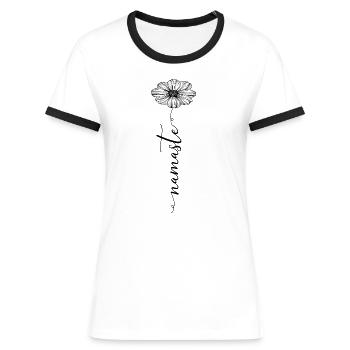 Namaste Blume Yoga Meditation Spirituell Geschenk - Frauen Kontrast-T-Shirt - Weiß/Schwarz - Vorne - Selfina (174cm)
