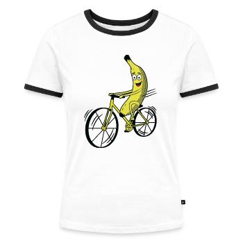 Banana Bike lustige sport Banane auf dem Fahrrad - Frauen Kontrast-T-Shirt - Weiß/Schwarz - Vorne - Selfina (174cm)