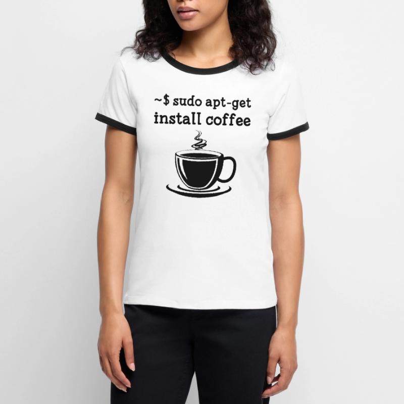 Sudo apt-get installer coffee linux T-shirt contrasté Femme