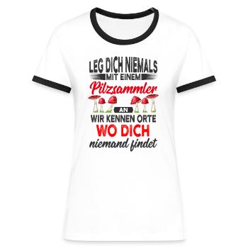 Pilzsammler - Frauen Kontrast-T-Shirt - Weiß/Schwarz - Vorne - Selfina (174cm)