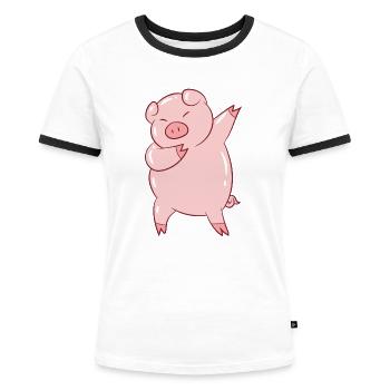 Dabbing Pig Dabbendes Porc ferme enfants - T-shirt contrasté Femme - blanc/noir - Devant - Selfina (174cm)