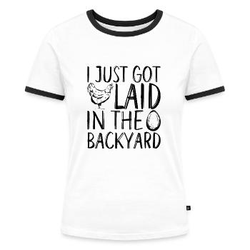 Je viens de me coucher dans la cour arrière - T-shirt contrasté Femme - blanc/noir - Devant - Selfina (174cm)