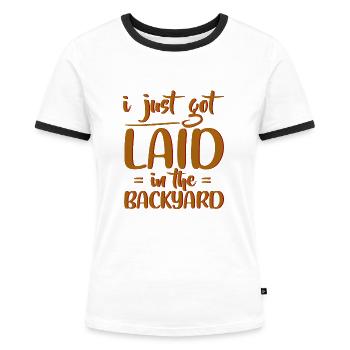 Je viens de me coucher dans la cour arrière 4 - T-shirt contrasté Femme - blanc/noir - Devant - Selfina (174cm)