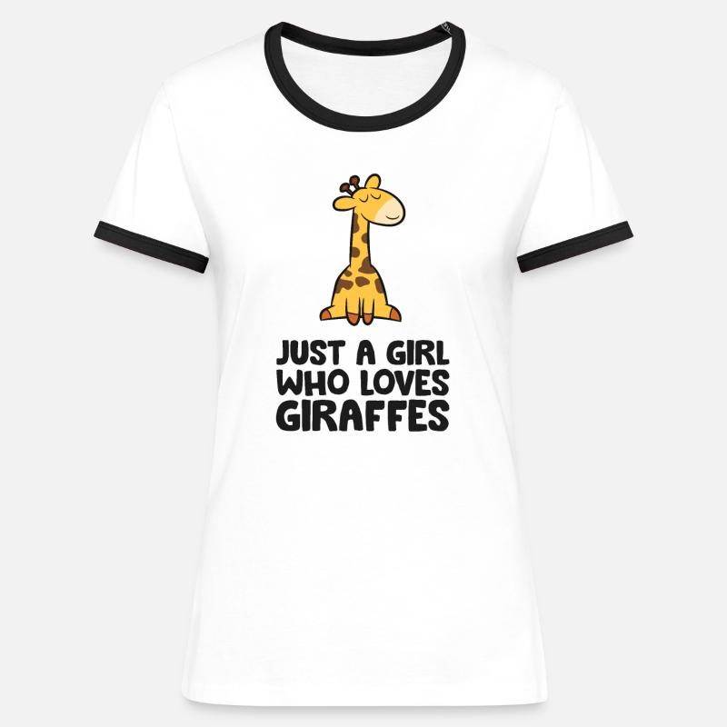 Bare en pige, der elsker giraffer - Dame kontrast-T-shirt - hvid/sort