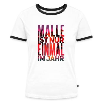 Witziges Mallorca Insel Motiv - Frauen Kontrast-T-Shirt - Weiß/Schwarz - Vorne - Selfina (174cm)
