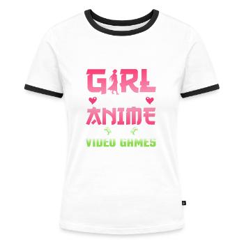 Juste une fille qui aime l’anime et les jeux vidéo - T-shirt contrasté Femme - blanc/noir - Devant - Selfina (174cm)