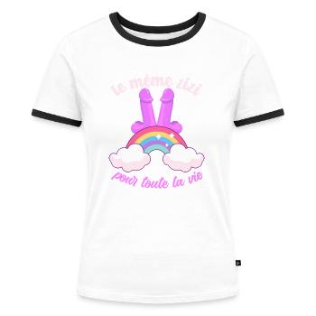EVJF LE MÊME ZIZI Future Mariée Vie de Jeune Fille - T-shirt contrasté Femme - blanc/noir - Devant - Selfina (174cm)