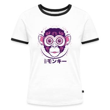 Hypno Monkey / Japan Brightly coloured Gift - Women's Ringer T-Shirt - white/black - Front - Selfina (174cm)