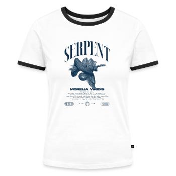 Grüner Baum Python Modern Reptile Keeper Streetwear - Frauen Kontrast-T-Shirt - Weiß/Schwarz - Vorne - Selfina (174cm)