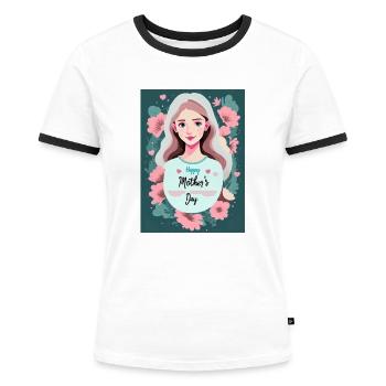 Floral Mother's Day Greetings - Women's Ringer T-Shirt - white/black - Front - Selfina (174cm)