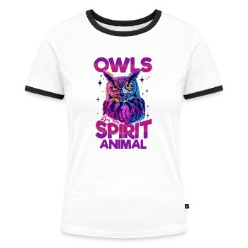 Hibou Oiseau Nocturne Animal Les Hiboux sont mon - T-shirt contrasté Femme - blanc/noir - Devant - Selfina (174cm)