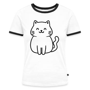 Katze - Frauen Kontrast-T-Shirt - Weiß/Schwarz - Vorne - Selfina (174cm)