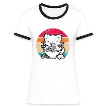 Anime Ramen Nourriture Drôle Cadeau Design - T-shirt contrasté Femme - blanc/noir - Devant - Selfina (174cm)