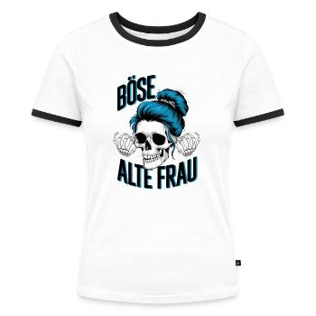 Böse Alte Frau! Rockerin Rockerbraut Motorrad - Frauen Kontrast-T-Shirt - Weiß/Schwarz - Vorne - Selfina (174cm)