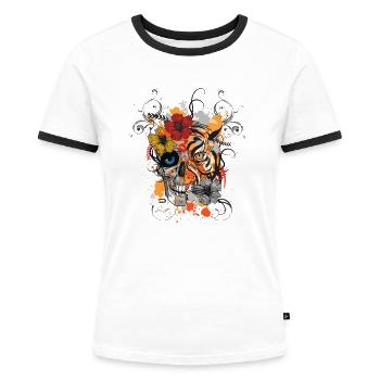 Abstract tattoo tribal tiger skull face - Women's Ringer T-Shirt - white/black - Front - Selfina (174cm)