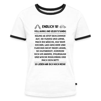 Endlich 18 selbstständig und volljährig - Frauen Kontrast-T-Shirt - Weiß/Schwarz - Vorne - Selfina (174cm)