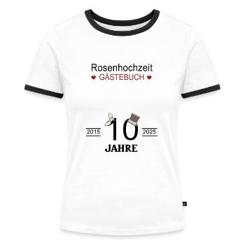 Rosenhochzeit Gästebuch 10 Jahre Verheiratet Ehe - Frauen Kontrast-T-Shirt - Weiß/Schwarz - Vorne - Selfina (174cm)