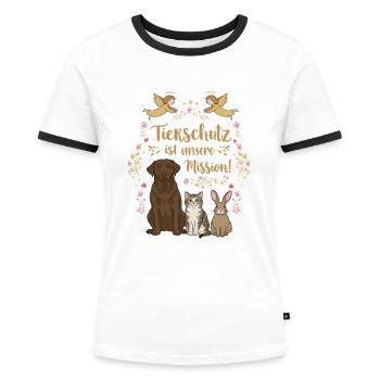 Tierschutz ist unsere Mission - Frauen Kontrast-T-Shirt - Weiß/Schwarz - Vorne - Selfina (174cm)